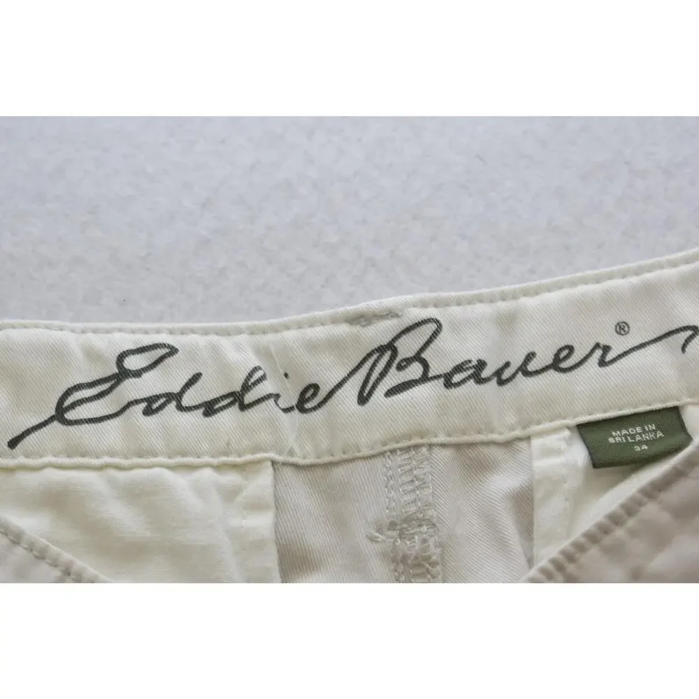 Eddie Bauer Cargo Shorts Beige Rugged Hiking Camp Flat Chino Mens‎ Size 34